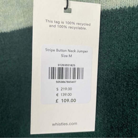 Whistles Stripe Button Neck Jumper Stripes Size Medium NWT - Picture 13 of 14